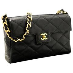 CHANEL Caviar Chain One Shoulder Bag Black Quilted Flap Leather 