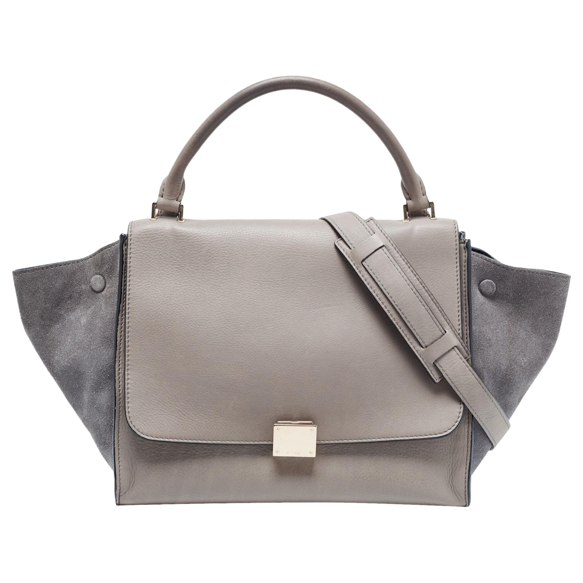 Celine Grey Leather and Suede Medium Trapeze Bag For Sale
