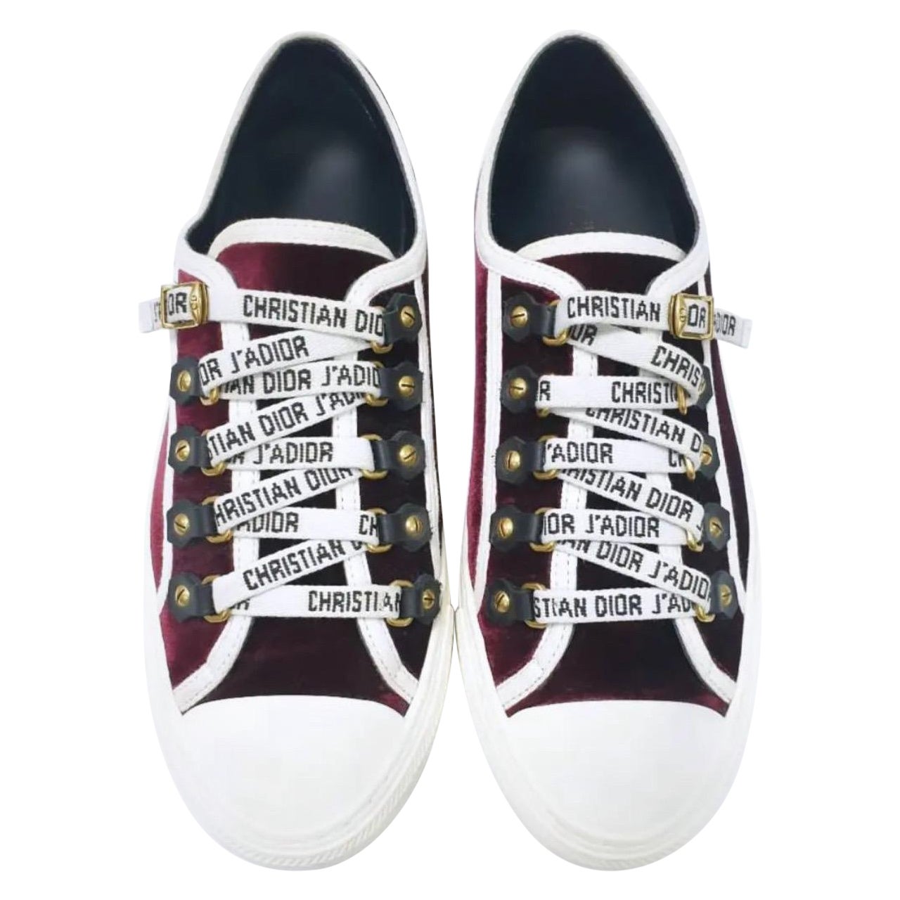 Dior Burgundy/White Velvet and Rubber Walk'n'Dior Sneakers For Sale