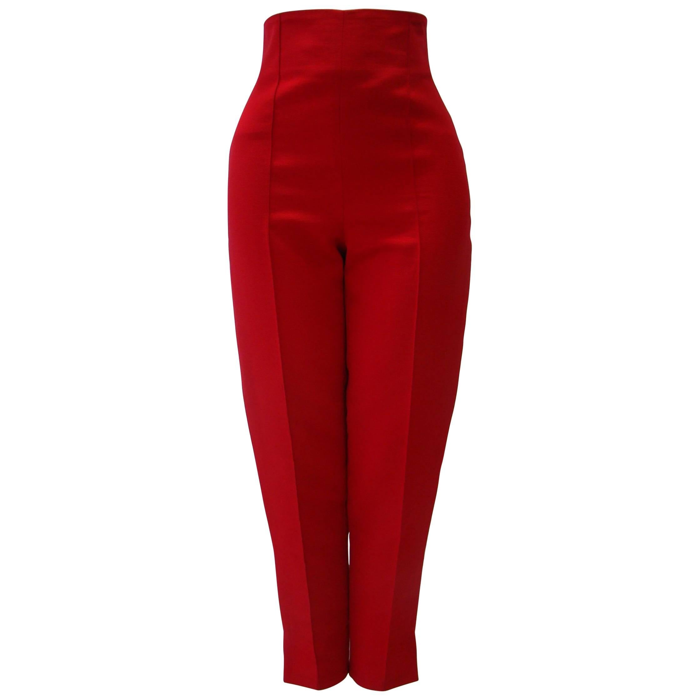 Gianni Versace High Waist Ribbed Trousers For Sale