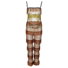 Used Dolce & Gabbana Beaded Fringe and Metallic Lace Top and Pants Set, SS 2000