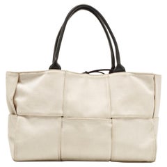 Used Bottega Veneta Off White/Black Intrecciato Canvas and Leather Arco Tote