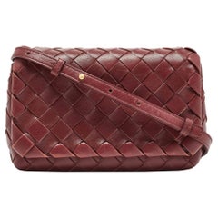 Used Bottega Veneta Burgundy Intrecciato Leather Flap Crossbody Bag