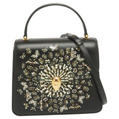 Bvlgari x Mary Katrantzou Schwarze Ledertasche mit Juwelenbesatz und Henkel oben