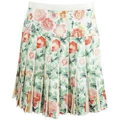Oscar de la Renta Multi Floral Silk Pleated Skirt - 10