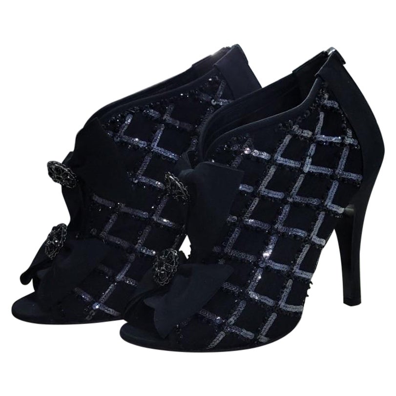 Chanel Multicolor Textile Open Boots Booties For Sale at 1stDibs