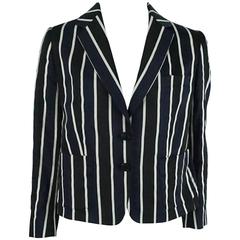 Dries Van Noten Navy and White Striped Silk Jacket - 40 9