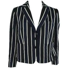 Dries Van Noten Navy and White Striped Silk Jacket - 40