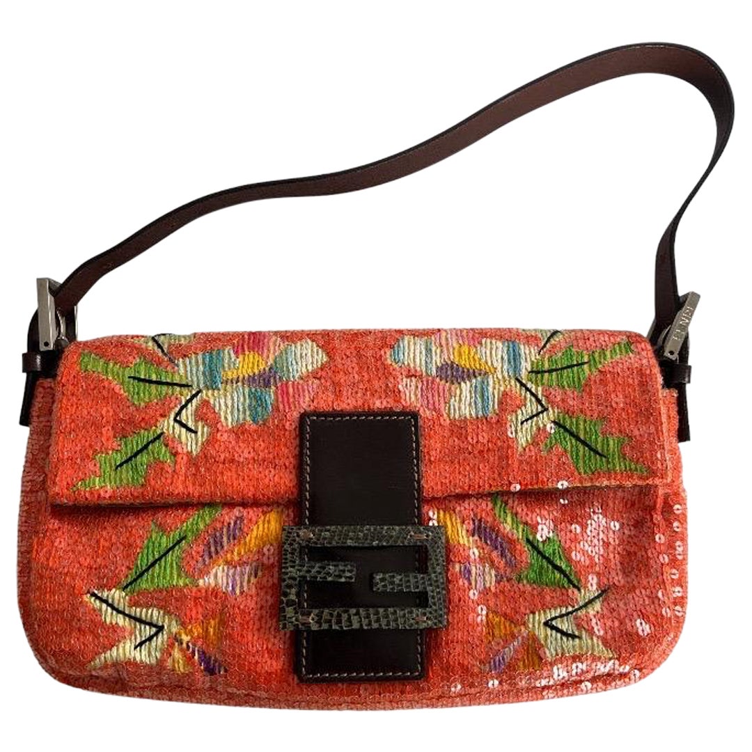 Fendi tropical pattern embroidery sequin baguette For Sale