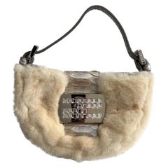 Used Fendi White Chinchilla Fur Croissant bag