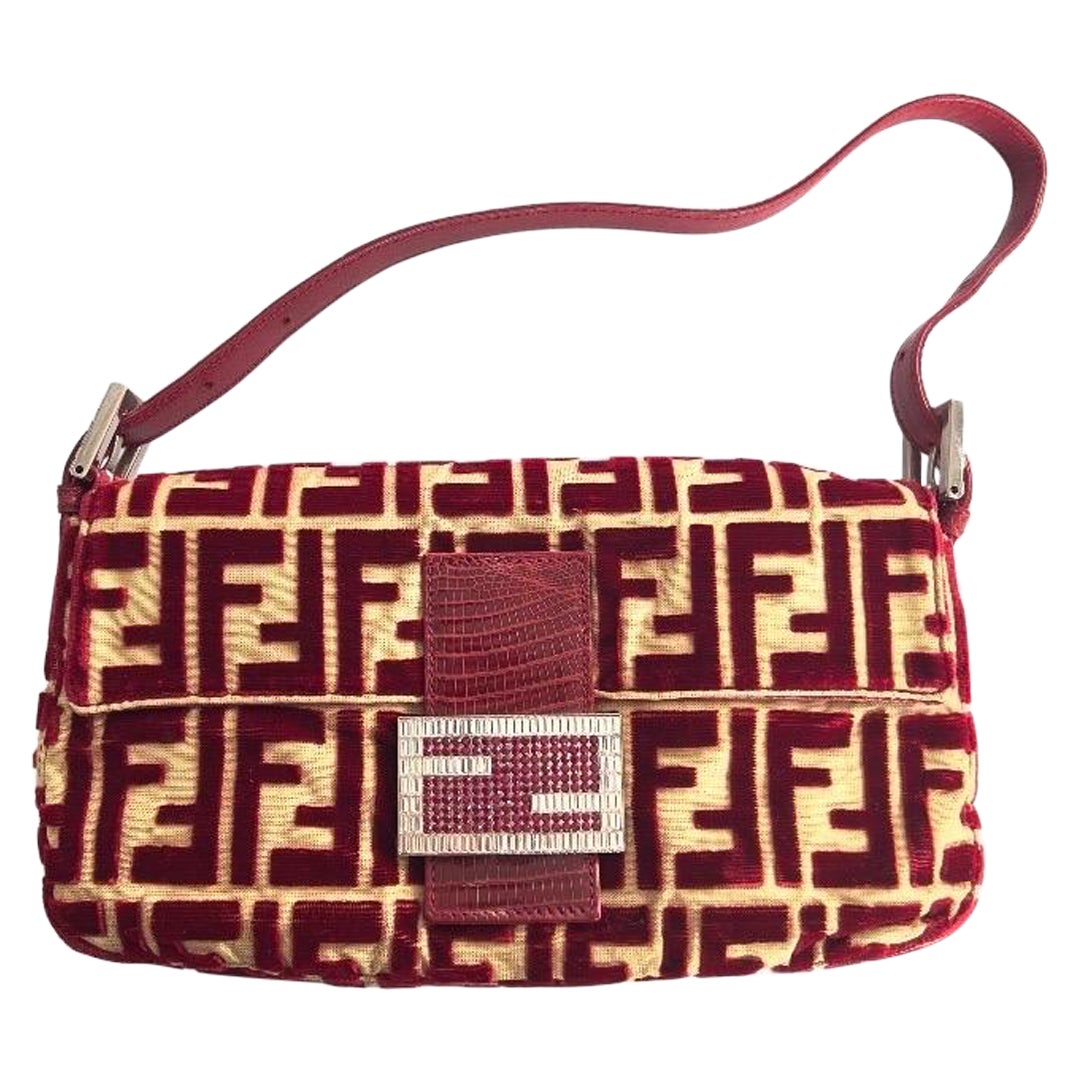 Extremely rare Fendi red velvet baguette by Lisio For Sale