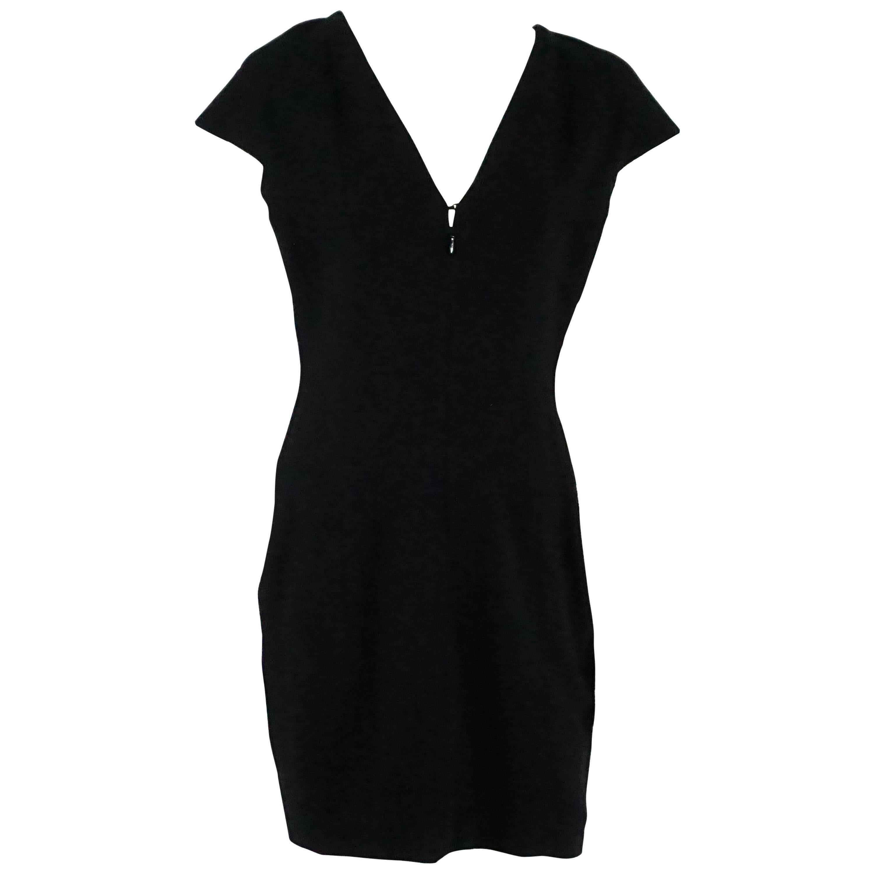 Chanel Black Wool Short Sleeve Dress with Peplum - 44