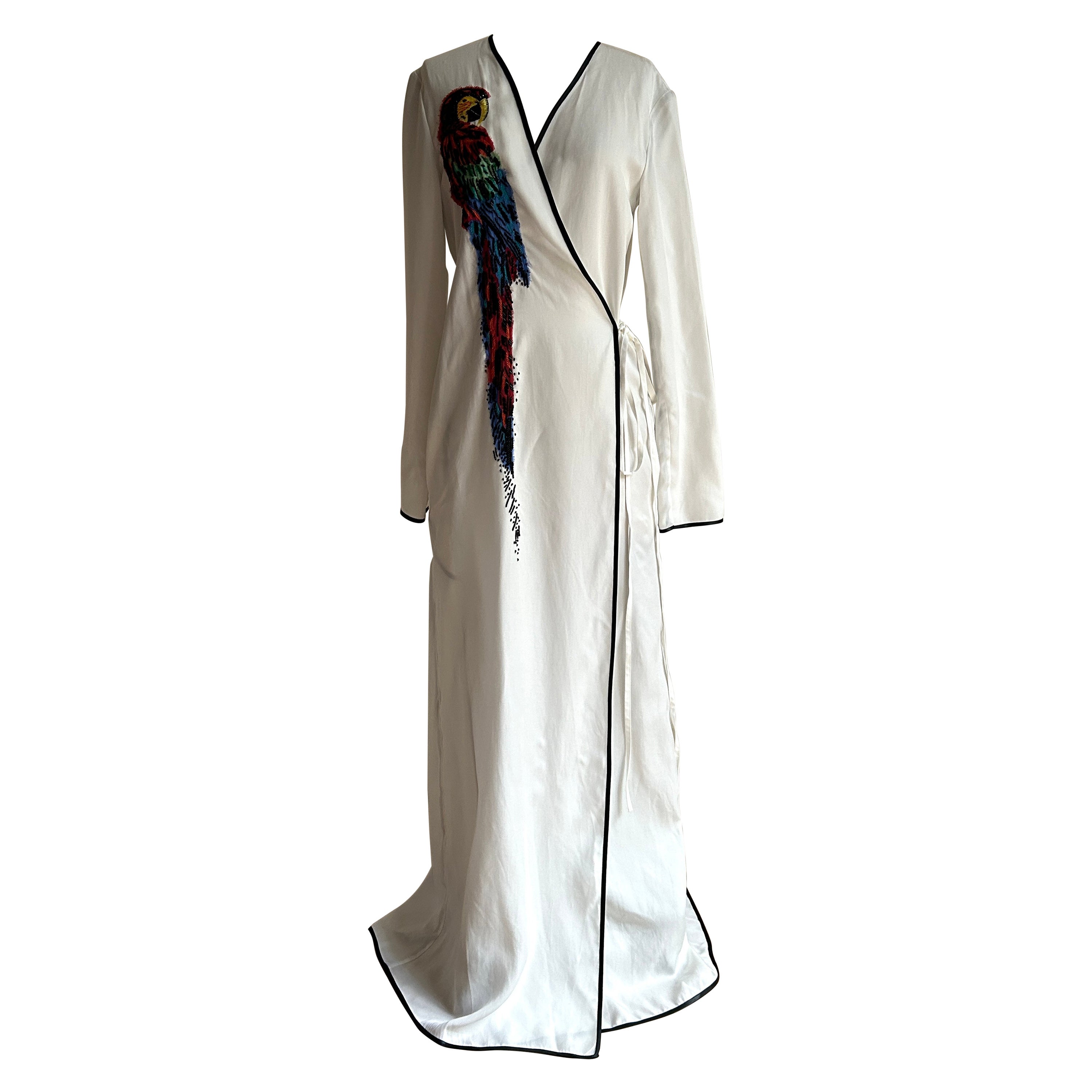 Attico Parrot Embellished White Wrap Maxi Dress  For Sale