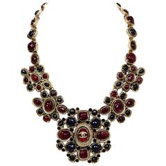 Chanel Burgundy & Navy Stone Locket Bib Necklace 5