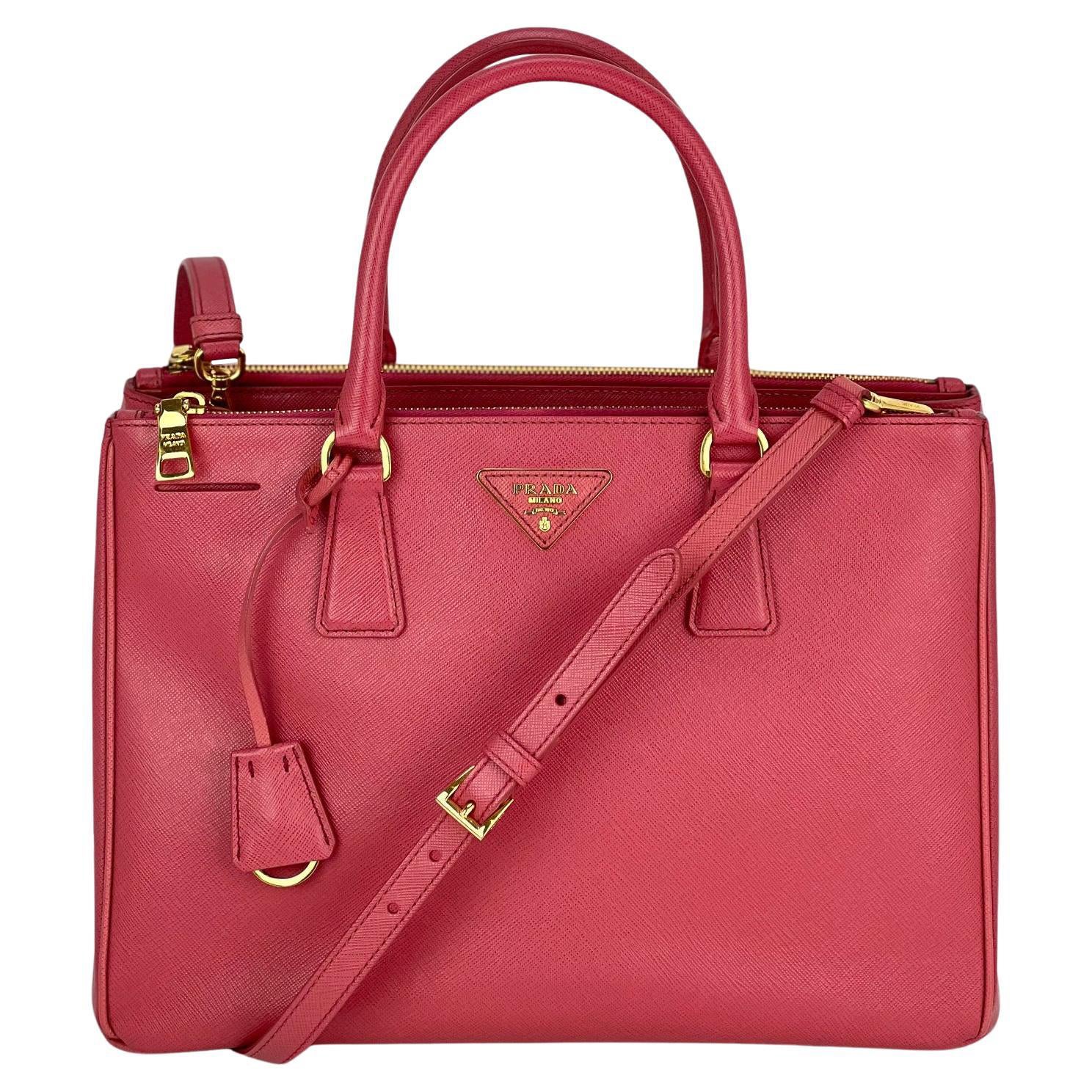 Prada Large Galleria Saffiano Leather Dark Pink Shoulder Bag For Sale