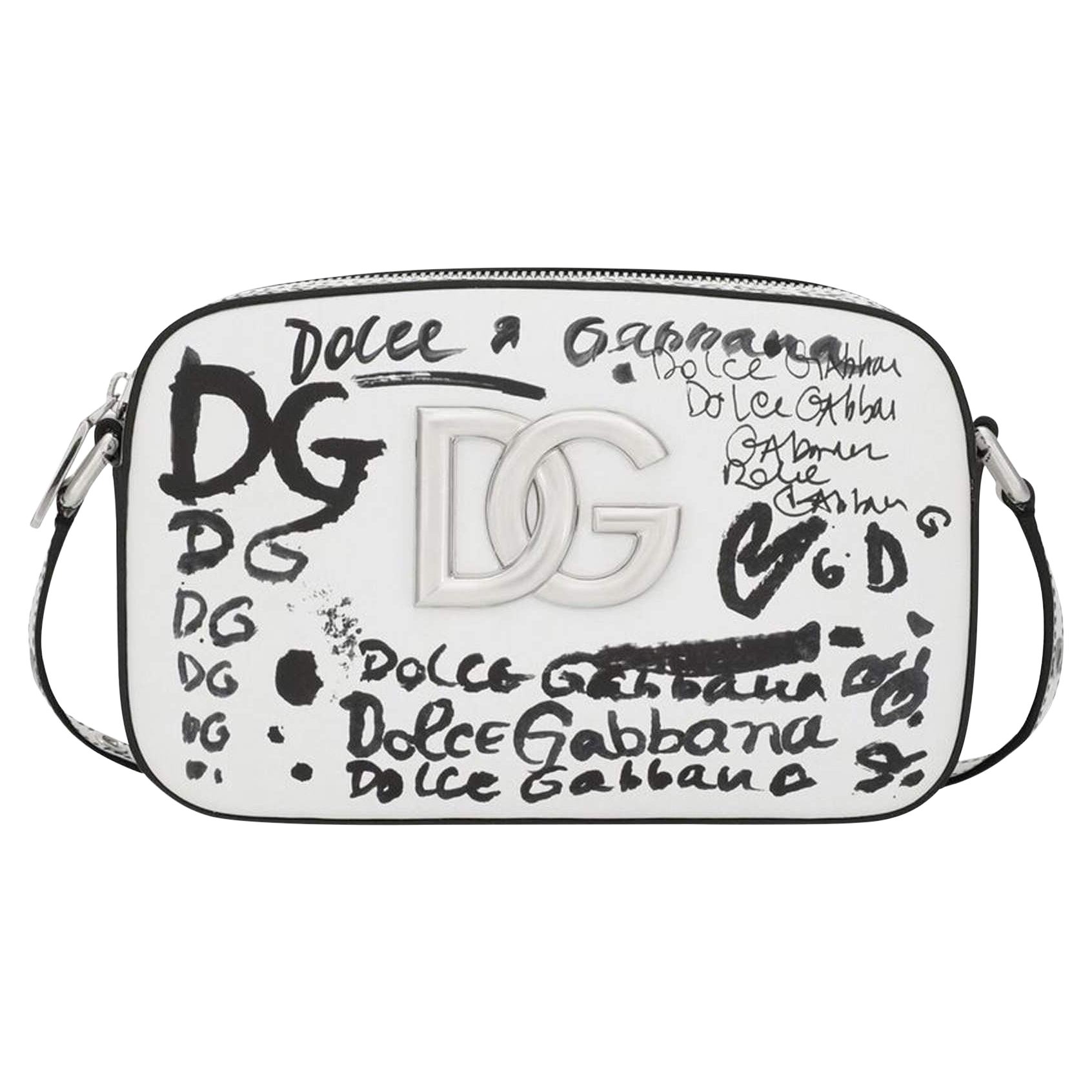 Dolce & Gabbana Black & White - Leather - Logo Printed Crossbody Bag