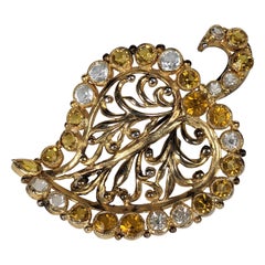 Antique Citrine Multi Crystal Hobe Leaf Brooch