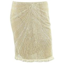 Valentino Cream Fully Beaded Skirt with Lace Trim - M