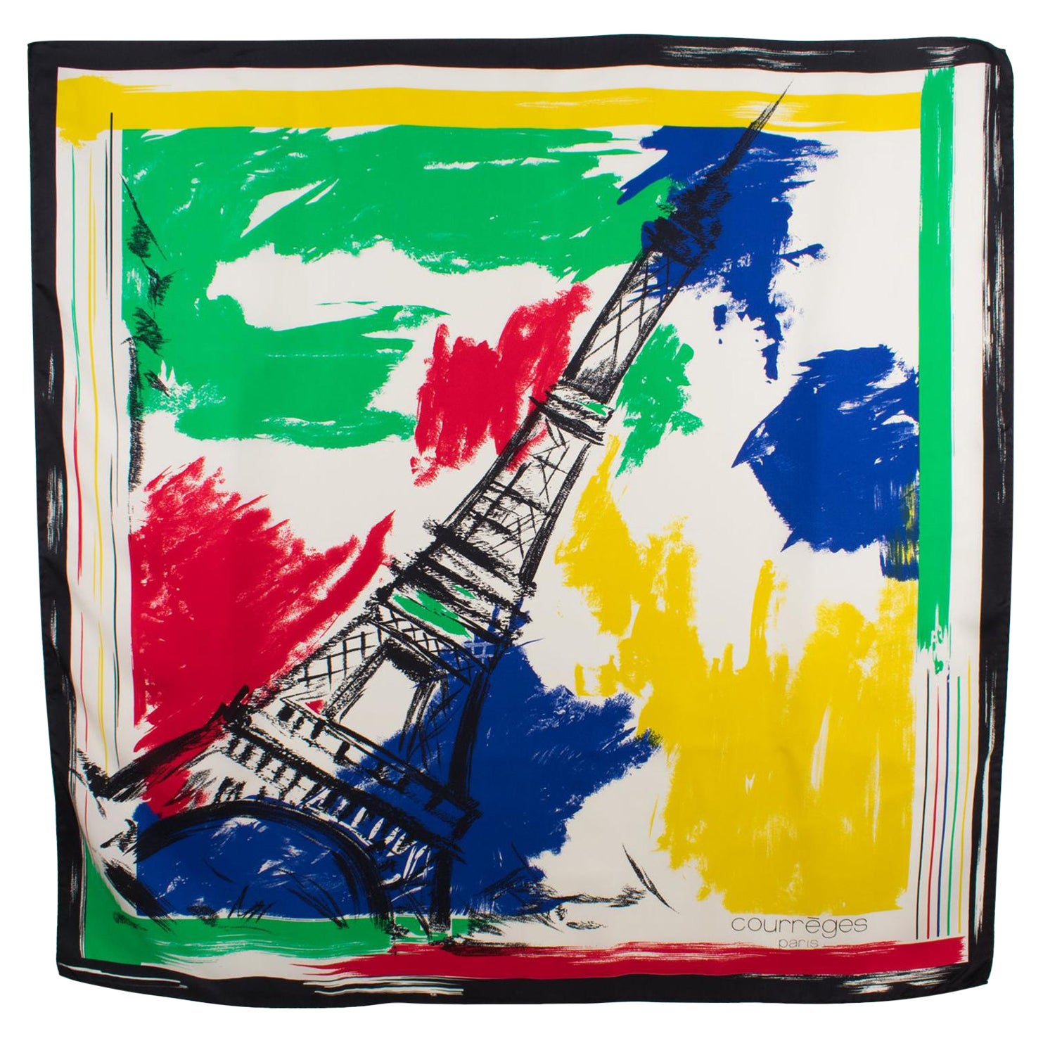 Courrèges Paris - Écharpe en soie imprimée La Tour Eiffel en multicolore en vente