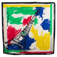 Vintage Courreges Paris Silk Scarf The Eiffel Tower in Multicolor Print