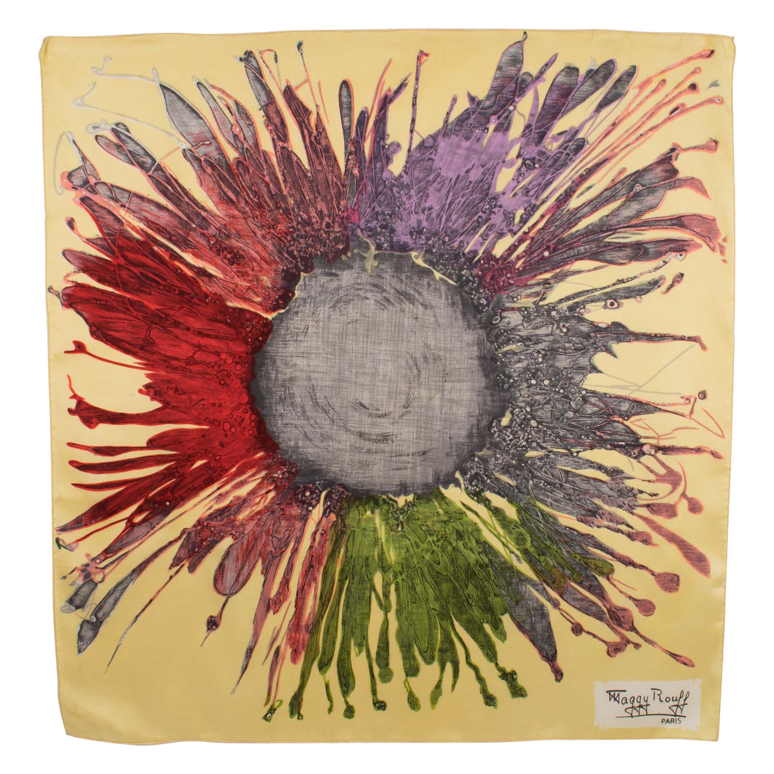 Maggy Rouff - France - Écharpe en soie imprimée à fleurs multicolore des années 1960 en vente