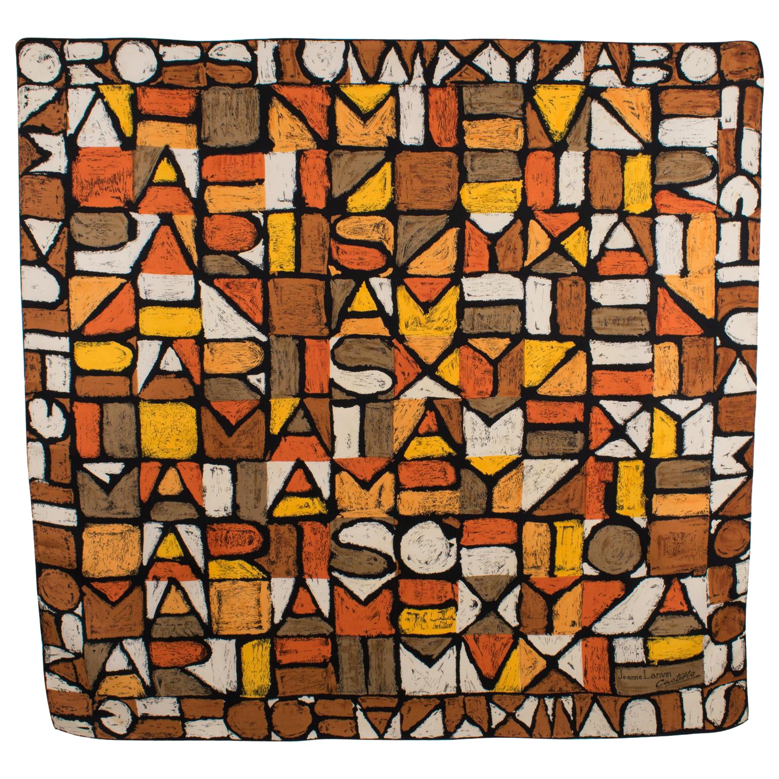 Jeanne Lanvin and Castillo Silk Scarf The Letters in Rust and Chocolate Brown For Sale