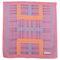 Pañuelo de Seda Christian Dior París Estampado Geométrico en Rosa y Albaricoque