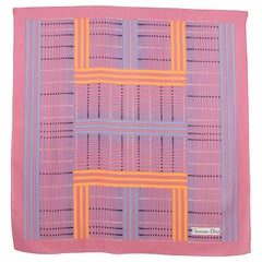 Retro Christian Dior Paris Silk Scarf Geometric Print in Pink and Orange