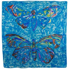 Vintage Leonard Paris Silk Scarf Blue Butterflies