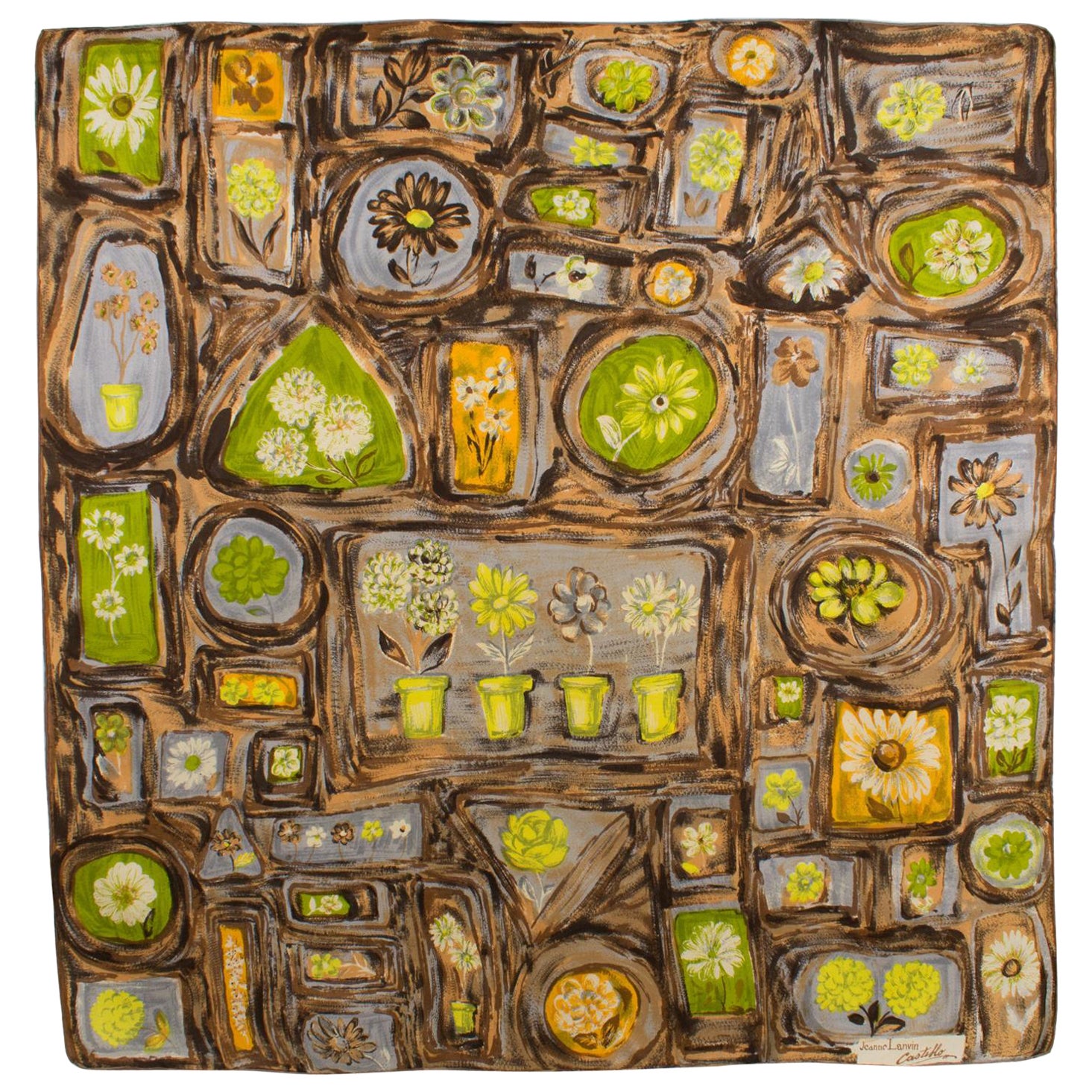 Designer Antonio Castillo for Jeanne Lanvin 1950s Silk Scarf Floral Print For Sale