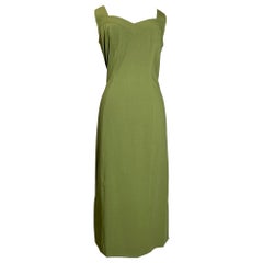 1990s John Galliano Sage Green Lightweight Wool Stretch Sheath Dress