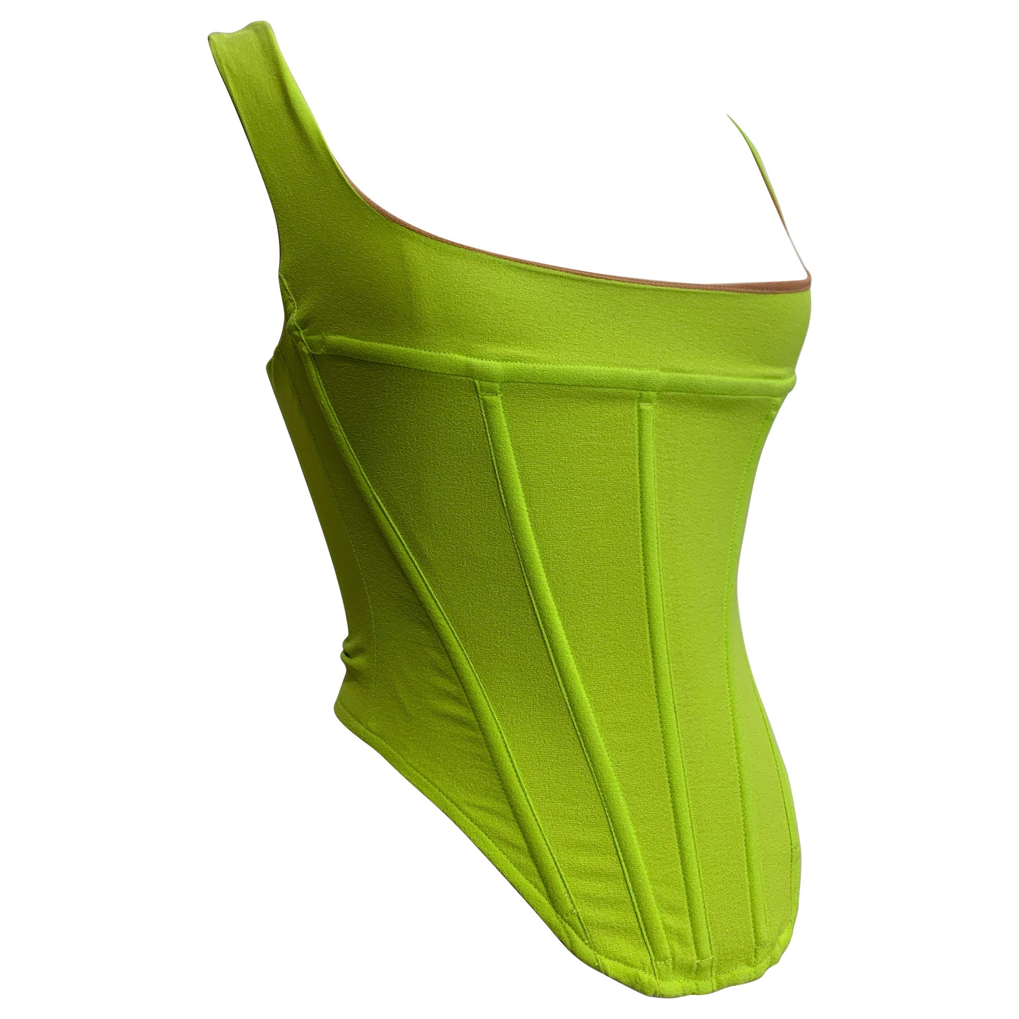 Neon Green Elasticized Mesh Corset w Boning and Full Back Zipper For Sale