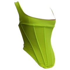 Used Neon Green Elasticized Mesh Corset w Boning and Full Back Zipper