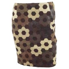 Valentino Brown Leather and Suede Patchwork Skirt - 40 - 1980's 11