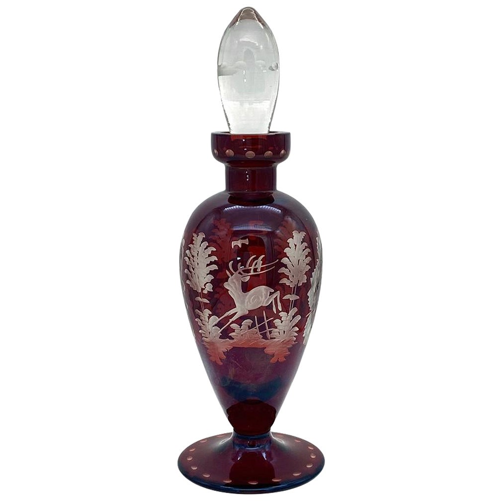 Bohemian Hand Cut Ruby Red Perfume Bottle For Sale