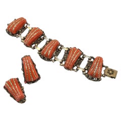 Vintage Selro-Selini Orange Bracelet and Earrings Set