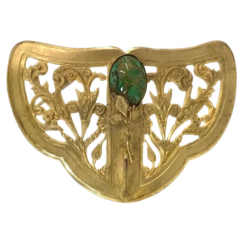 Art Nouveau Style Gilt Brooch For Sale