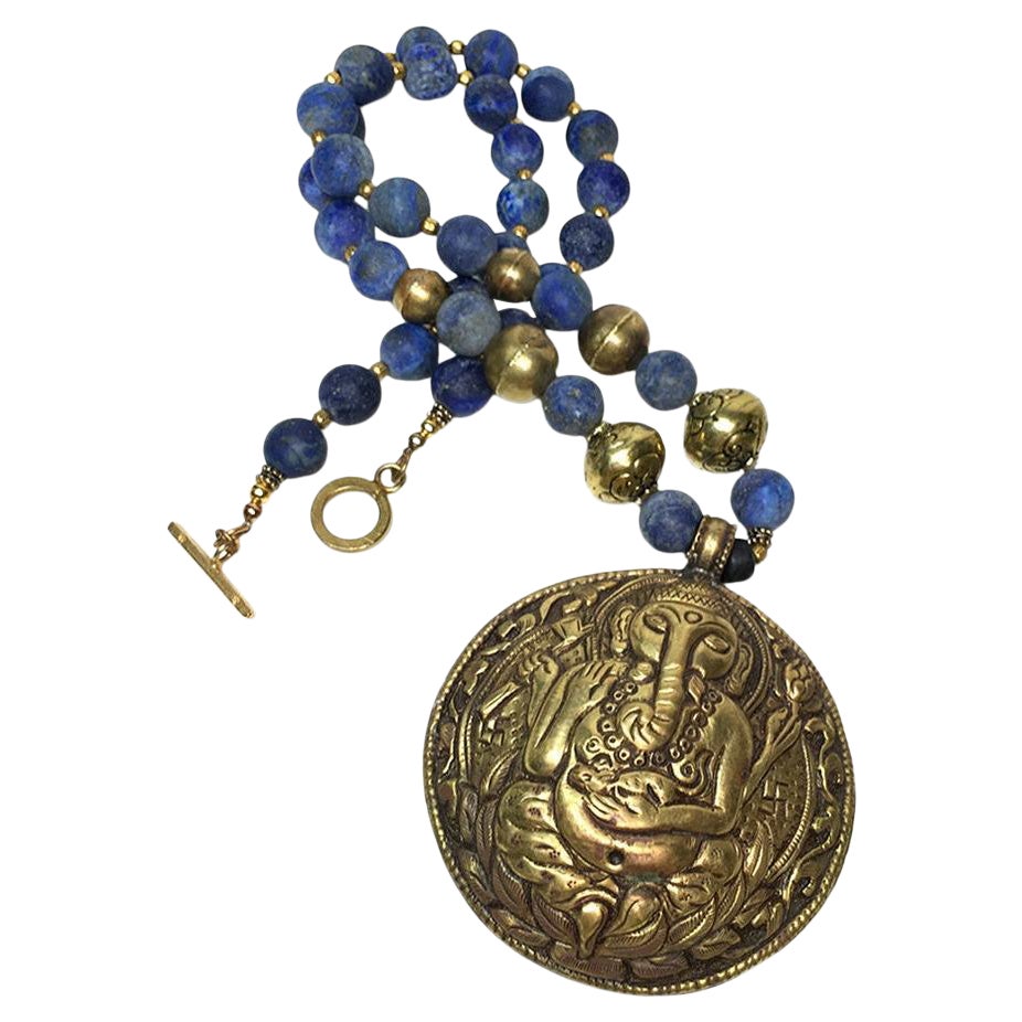 Lapis Lazuli Necklace with Ganesha Pendant For Sale