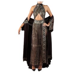 Morphew Aelier Antique Black & Silver Silk Cotton Egyptian Assuit Net Hand-Wov