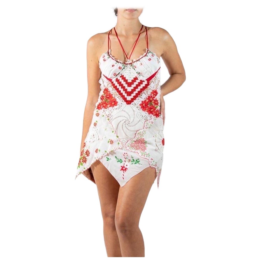 Morphew Collection Red & White Christmas Crotchet Mini  Dress For Sale