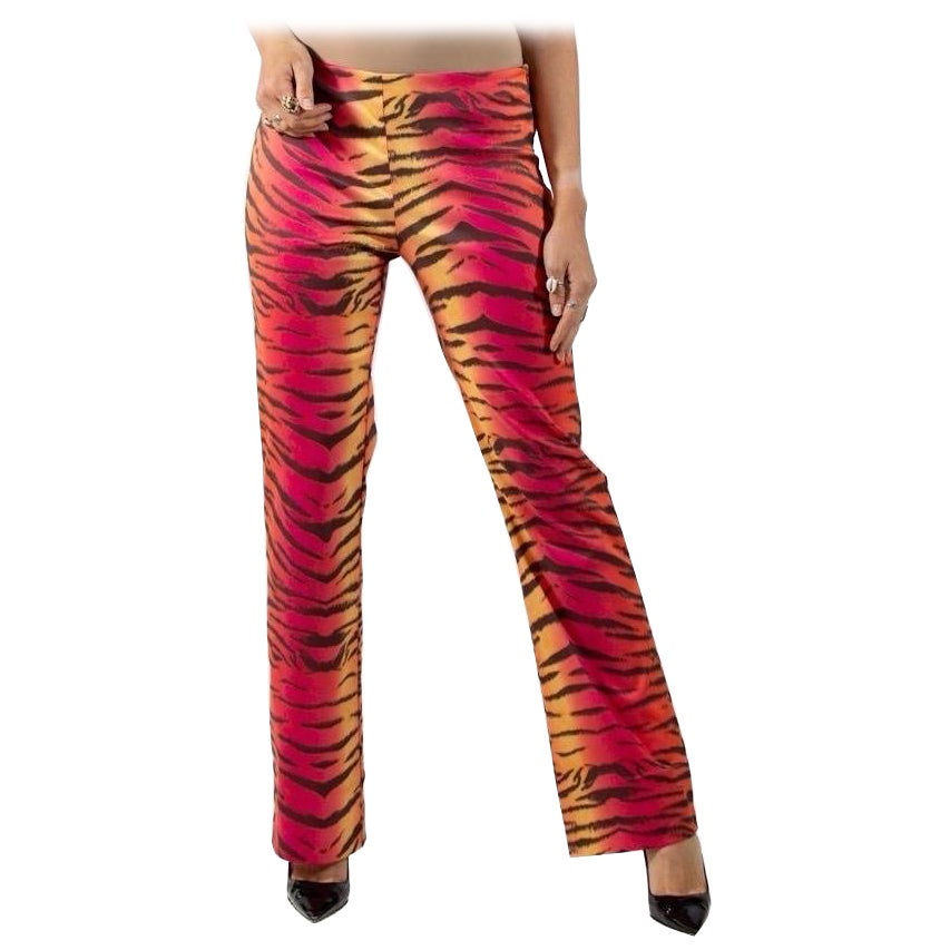 1990S Pink & Orange Tiger Polyester Elastane Pants For Sale
