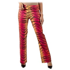 1990S Pantalon tigre rose et orange polyester élasthanne