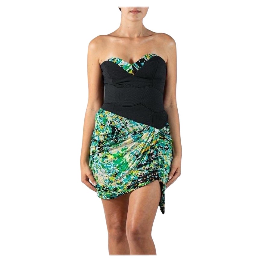 2000S Silk & Poly Strapless Cocktail Dress For Sale