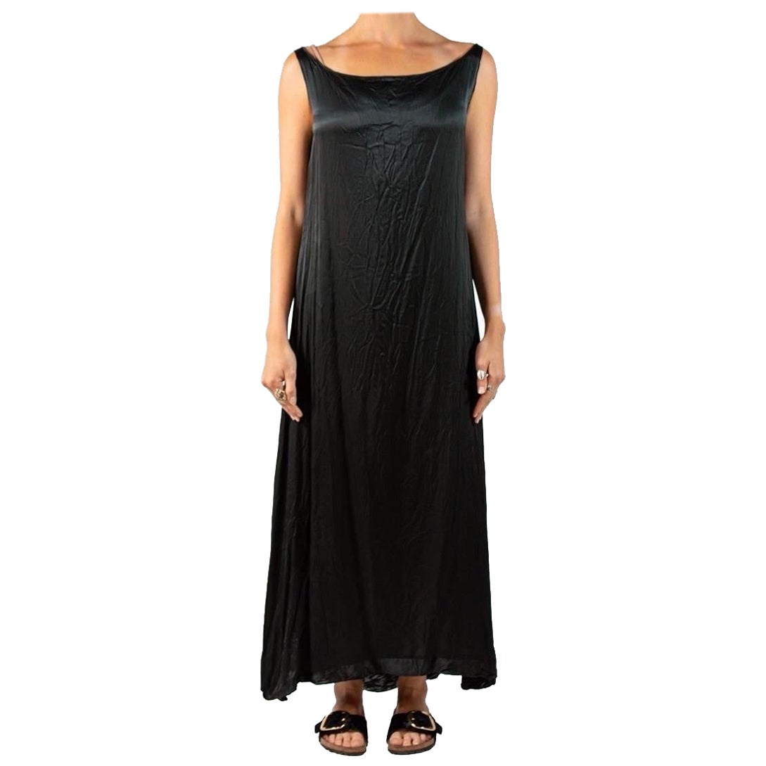 1930S Black Silk Satin Dress With Patina For Sale