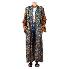 Used Morphew Collection Navy Blue Floral Japanese Kimono Silk Duster