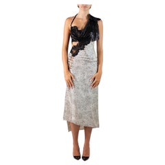 Morphew Atelier Black & White Silk Jacquard Cocktail Dress With Lace Metal Mesh