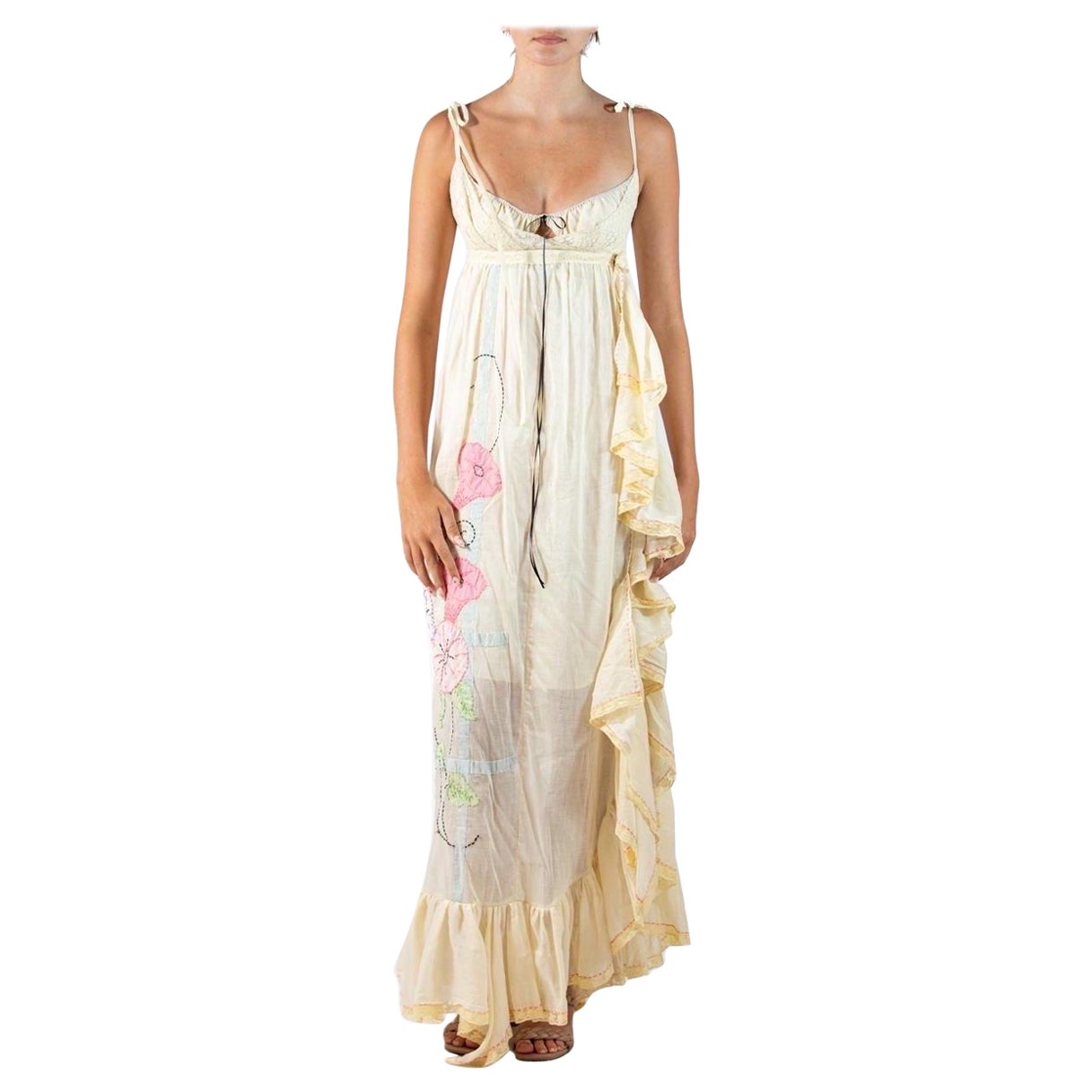 Morphew Atelier Butter Yellow Organic Cotton Voile Empire Waist Dress For Sale