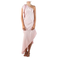 Retro 1970S Halston Blush Pink Bias Cut Silk Crepe Back Satin Iconic One Shoulder Gown