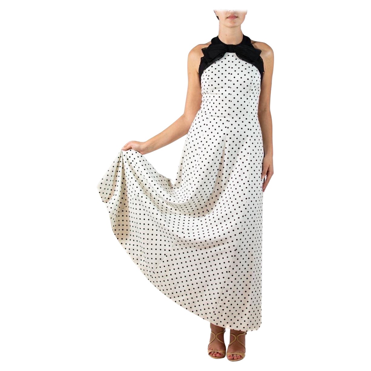 1980S Black & White Polka Dot Cotton 1950S Style Summer Gown For Sale