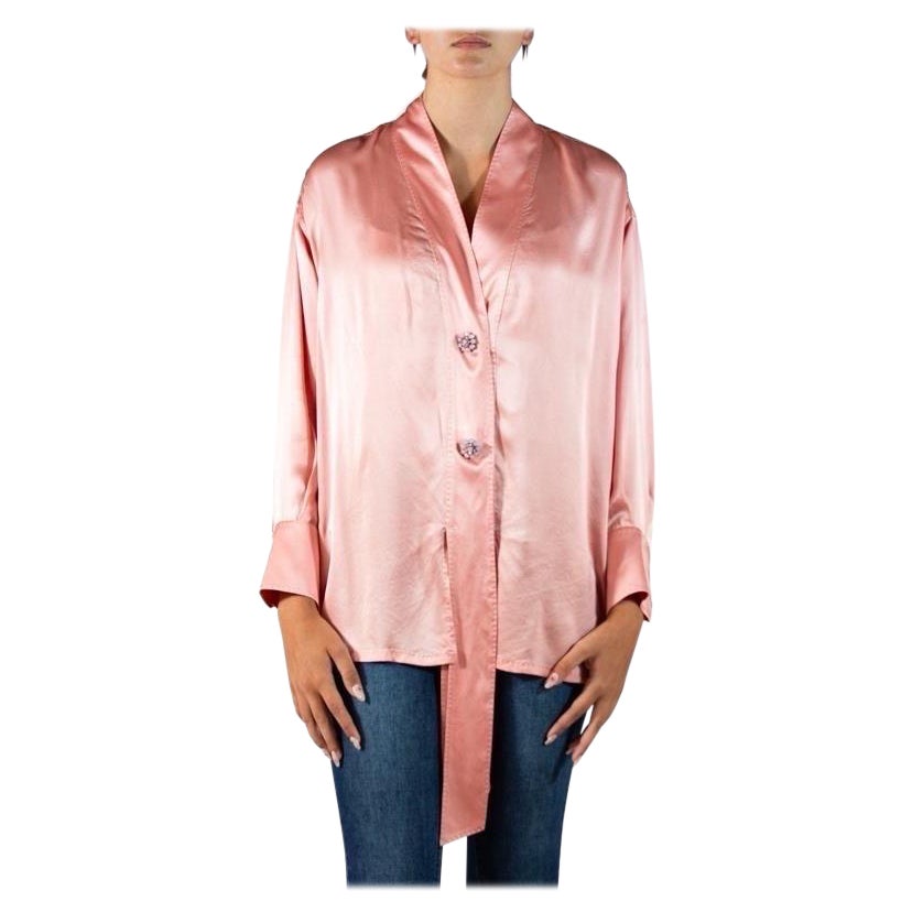 2010S Alta Moda Dolce & Gabbana Bubble Gum Pink Silk Satin Blouse With Giant Cr For Sale